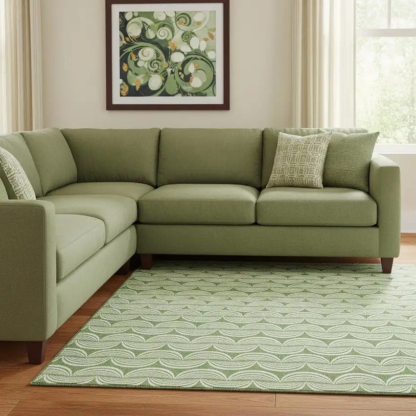 Green And Ivory Ogee Washable Area Rug With UV Protection Photo 2