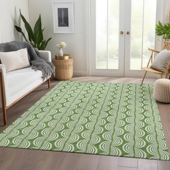Green And Ivory Ogee Washable Area Rug With UV Protection Photo 4