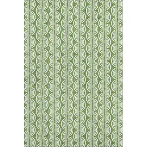 Photo of Green And Ivory Ogee Washable Area Rug With UV Protection