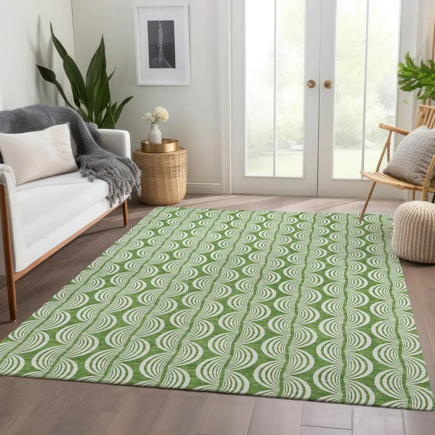 Green And Ivory Ogee Washable Area Rug With UV Protection Photo 5
