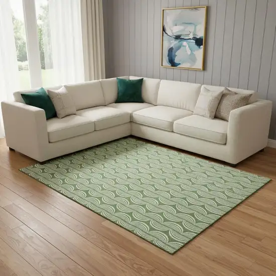 Green And Ivory Ogee Washable Area Rug With UV Protection Photo 2