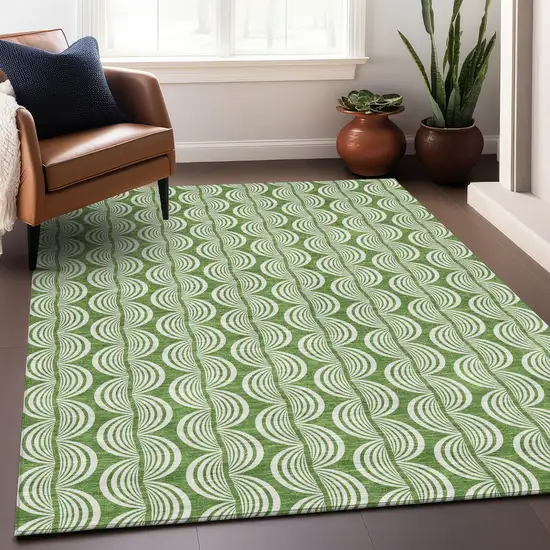 Green And Ivory Ogee Washable Indoor Outdoor Area Rug Photo 8