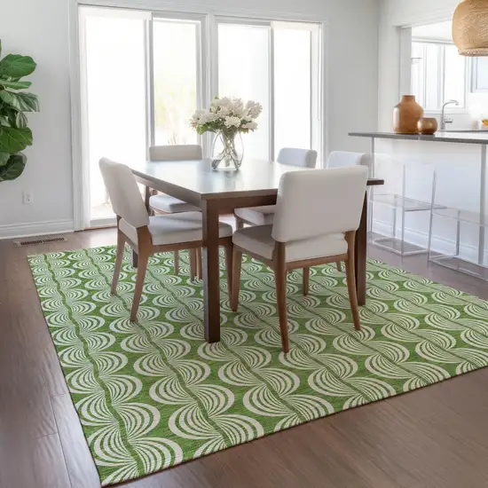 Green And Ivory Ogee Washable Indoor Outdoor Area Rug Photo 9
