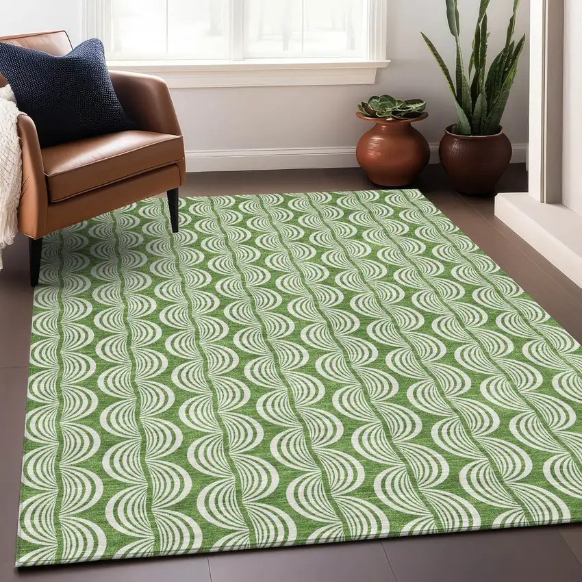 Green And Ivory Ogee Washable Indoor Outdoor Area Rug Photo 7