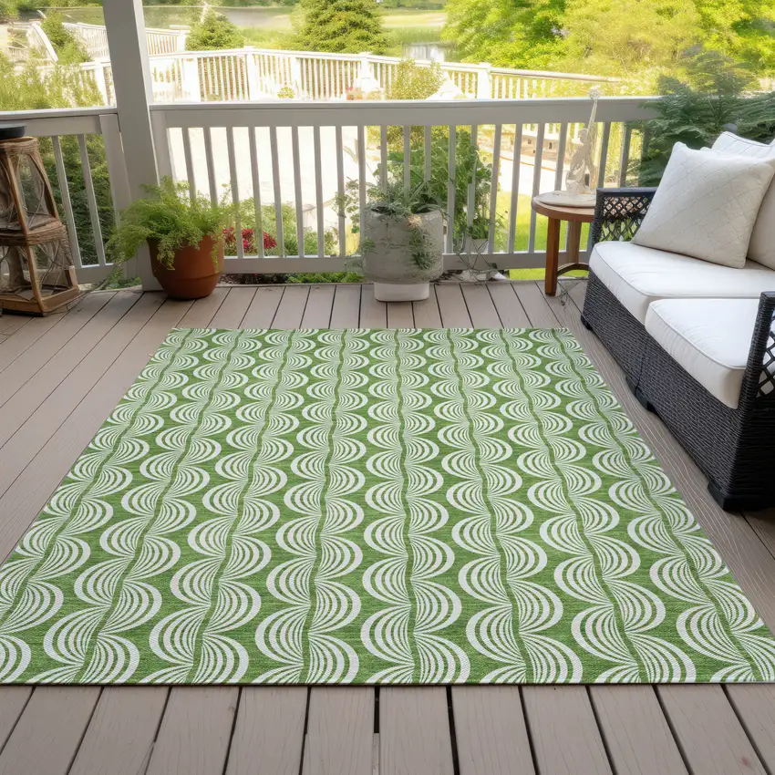 Green And Ivory Ogee Washable Indoor Outdoor Area Rug Photo 6