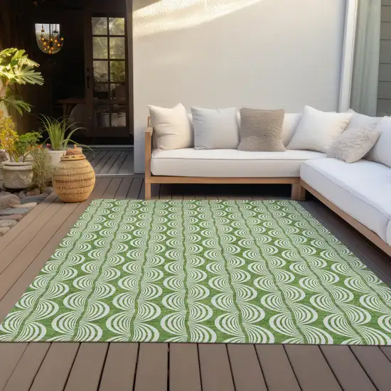 Green And Ivory Ogee Washable Indoor Outdoor Area Rug Photo 9