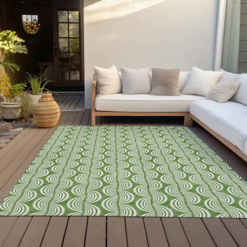 Green And Ivory Ogee Washable Indoor Outdoor Area Rug Photo 9