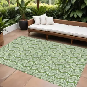 Photo of Green And Ivory Ogee Washable Indoor Outdoor Area Rug