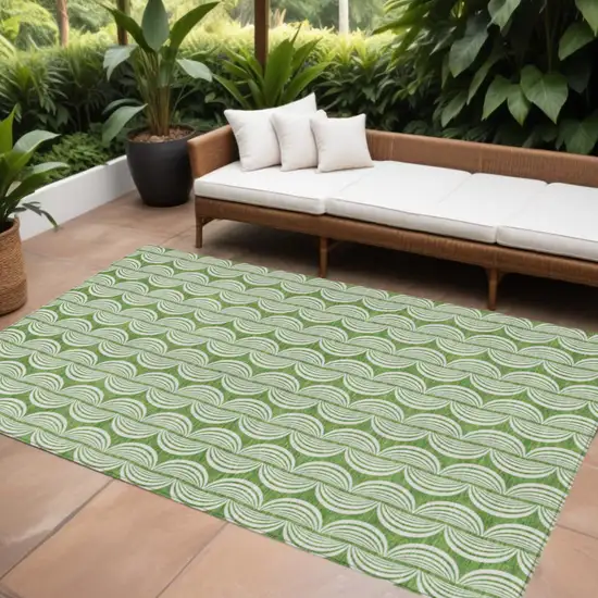 Green And Ivory Ogee Washable Indoor Outdoor Area Rug Photo 1