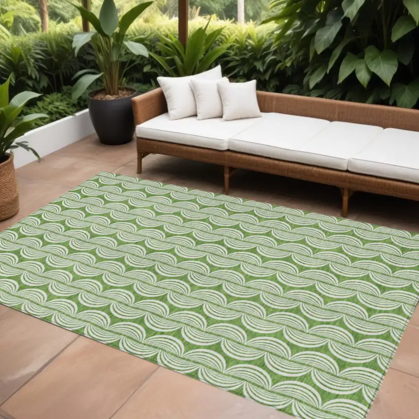 Green And Ivory Ogee Washable Indoor Outdoor Area Rug Photo 1