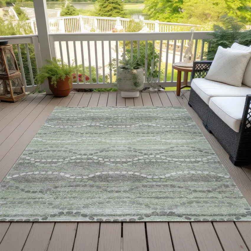 Green And Ivory Ogee Washable Indoor Outdoor Area Rug Photo 8