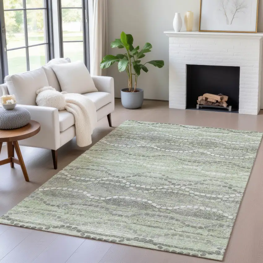 Green And Ivory Ogee Washable Indoor Outdoor Area Rug Photo 6
