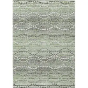 Photo of Green And Ivory Ogee Washable Indoor Outdoor Area Rug