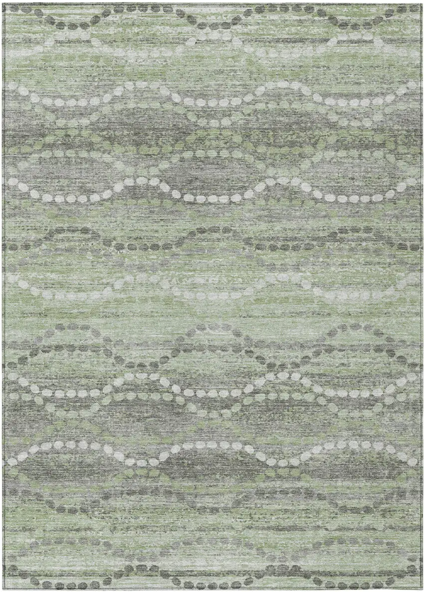 Green And Ivory Ogee Washable Indoor Outdoor Area Rug Photo 1