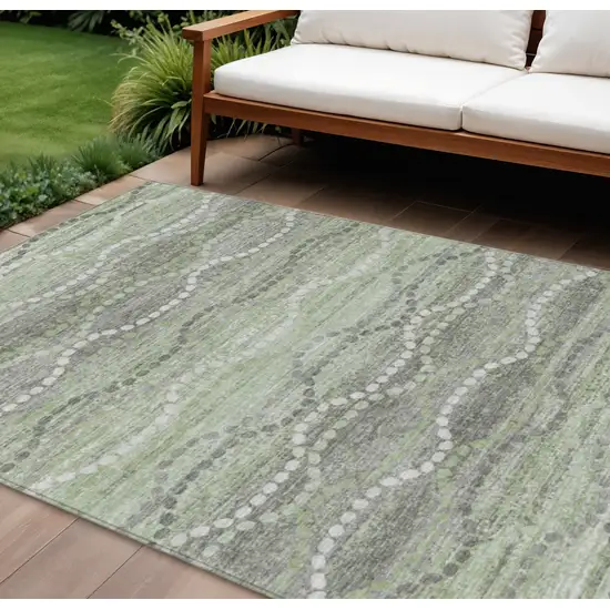 Green And Ivory Ogee Washable Indoor Outdoor Area Rug Photo 2