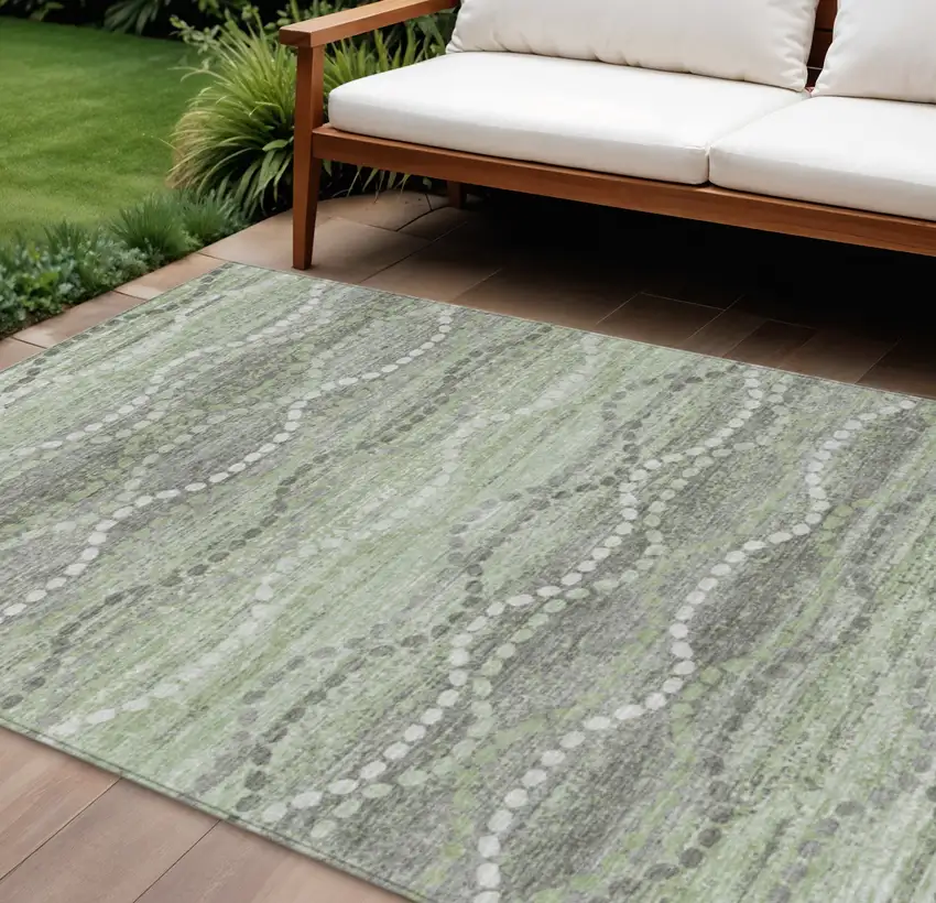 Green And Ivory Ogee Washable Indoor Outdoor Area Rug Photo 2