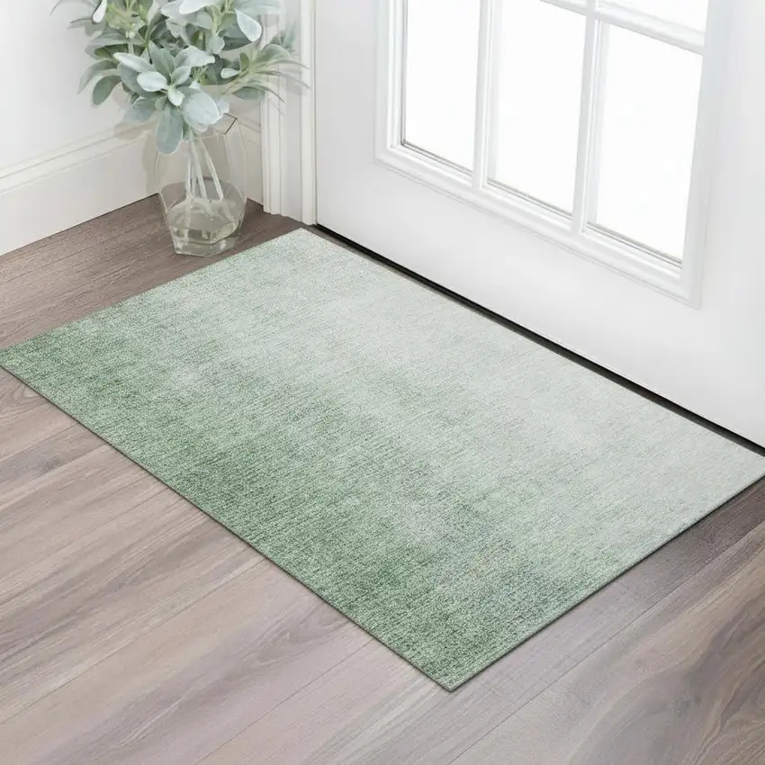 Green And Ivory Ombre Washable Area Rug With UV Protection Photo 1
