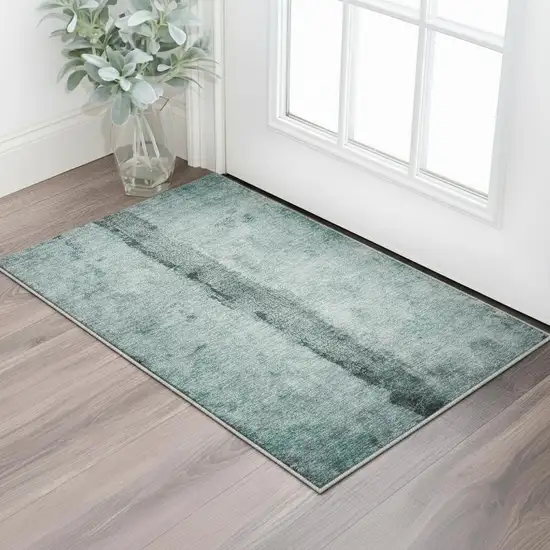 Green And Ivory Ombre Washable Area Rug With UV Protection Photo 2