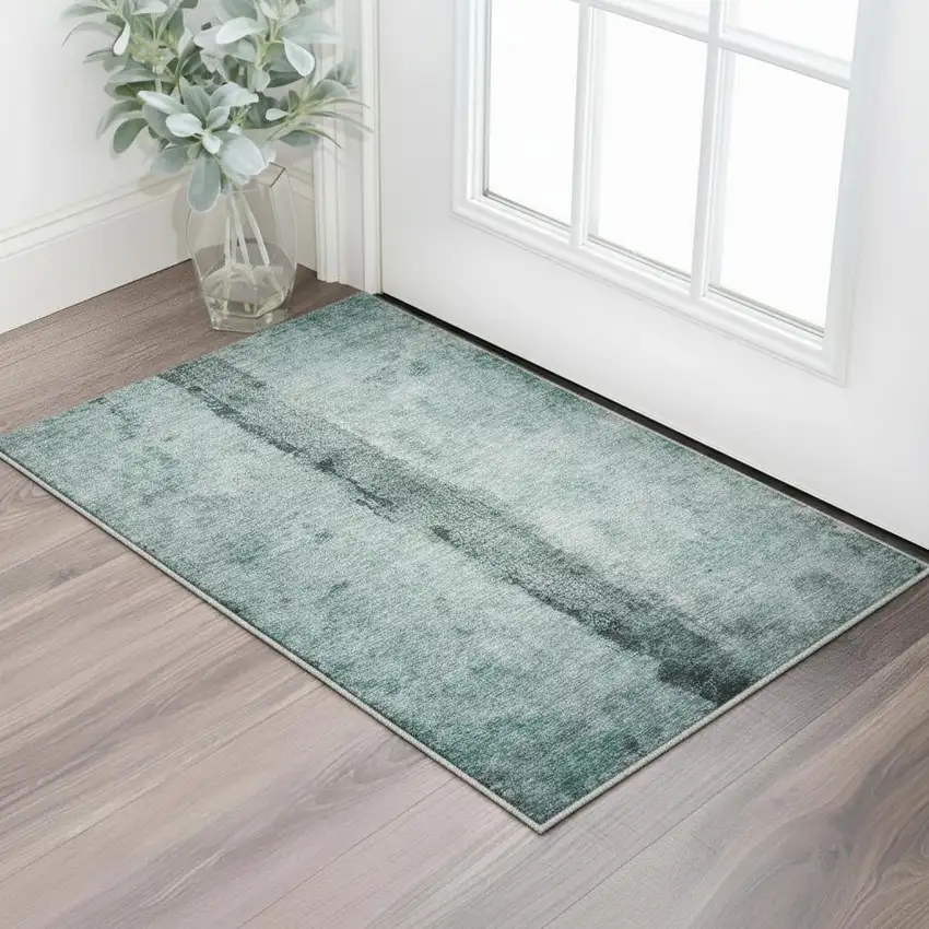 Green And Ivory Ombre Washable Area Rug With UV Protection Photo 2