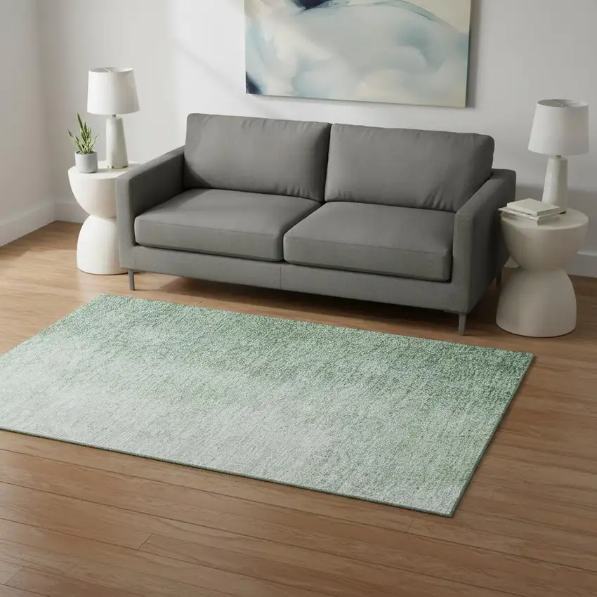 Green And Ivory Ombre Washable Area Rug With UV Protection Photo 2