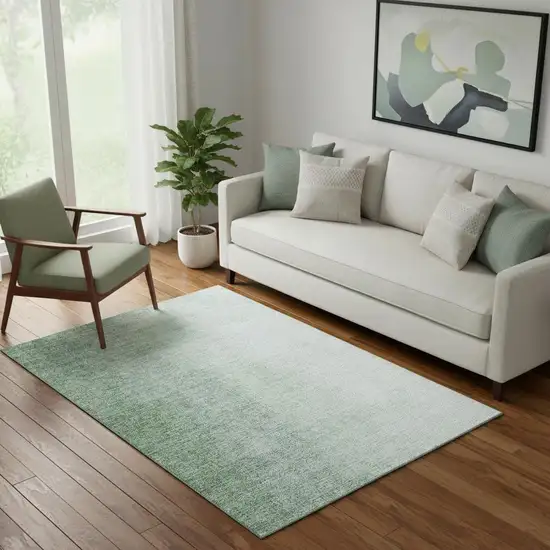Green And Ivory Ombre Washable Area Rug With UV Protection Photo 1