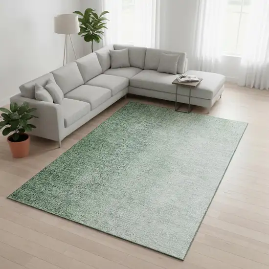 Green And Ivory Ombre Washable Area Rug With UV Protection Photo 2