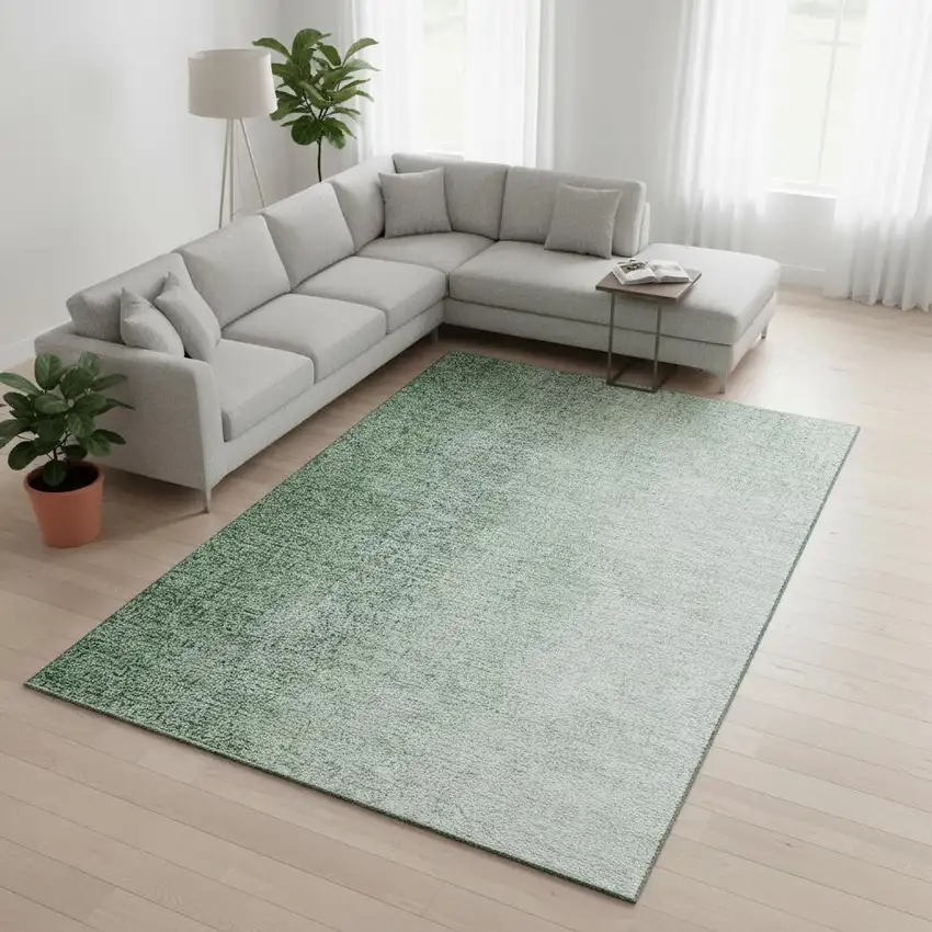 Green And Ivory Ombre Washable Area Rug With UV Protection Photo 2