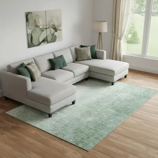 Green And Ivory Ombre Washable Area Rug With UV Protection Photo 1