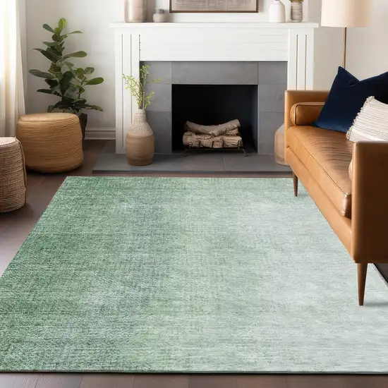 Green And Ivory Ombre Washable Area Rug With UV Protection Photo 6