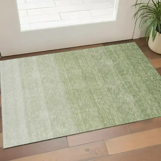 Green And Ivory Ombre Washable Area Rug With UV Protection Photo 1