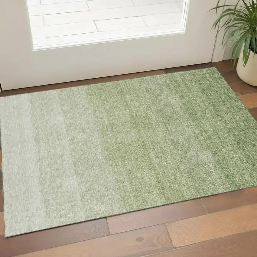 Green And Ivory Ombre Washable Area Rug With UV Protection Photo 1