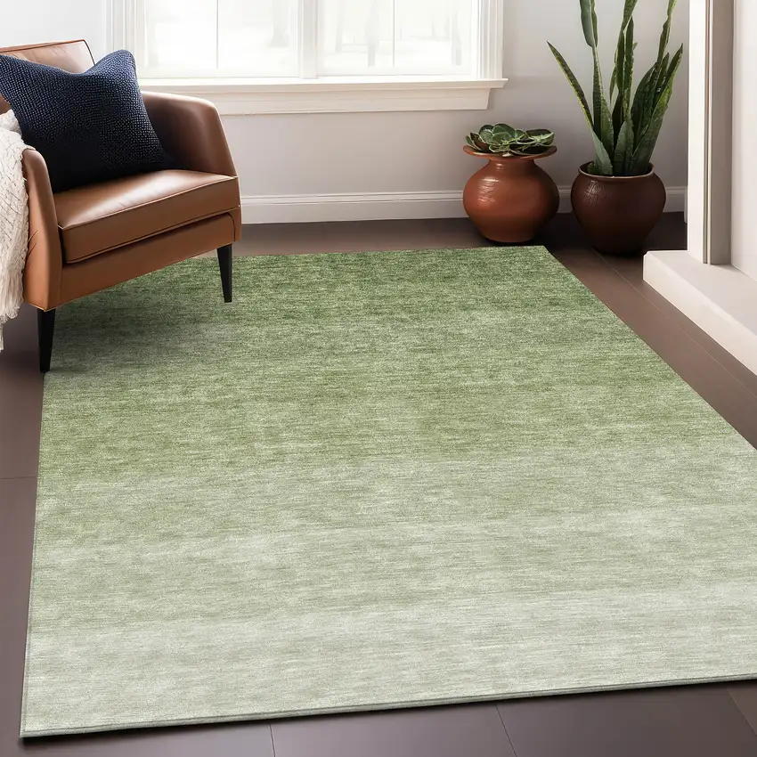 Green And Ivory Ombre Washable Area Rug With UV Protection Photo 2