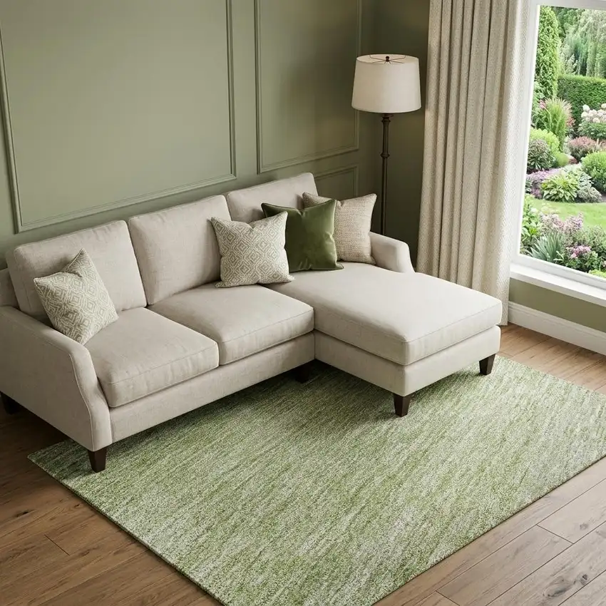 Green And Ivory Ombre Washable Area Rug With UV Protection Photo 1