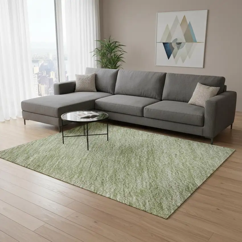 Green And Ivory Ombre Washable Area Rug With UV Protection Photo 2