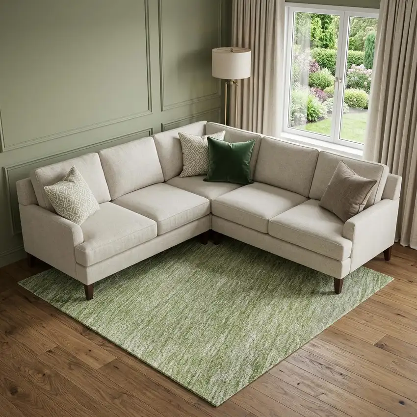 Green And Ivory Ombre Washable Area Rug With UV Protection Photo 1
