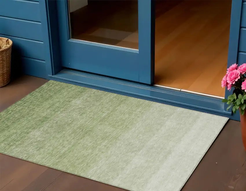 Green And Ivory Ombre Washable Indoor Outdoor Area Rug Photo 1