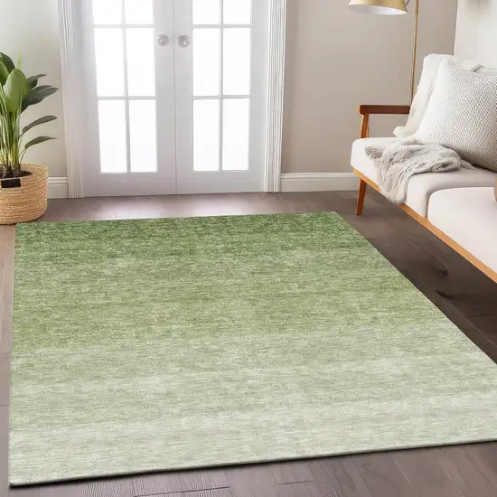 Green And Ivory Ombre Washable Indoor Outdoor Area Rug Photo 8