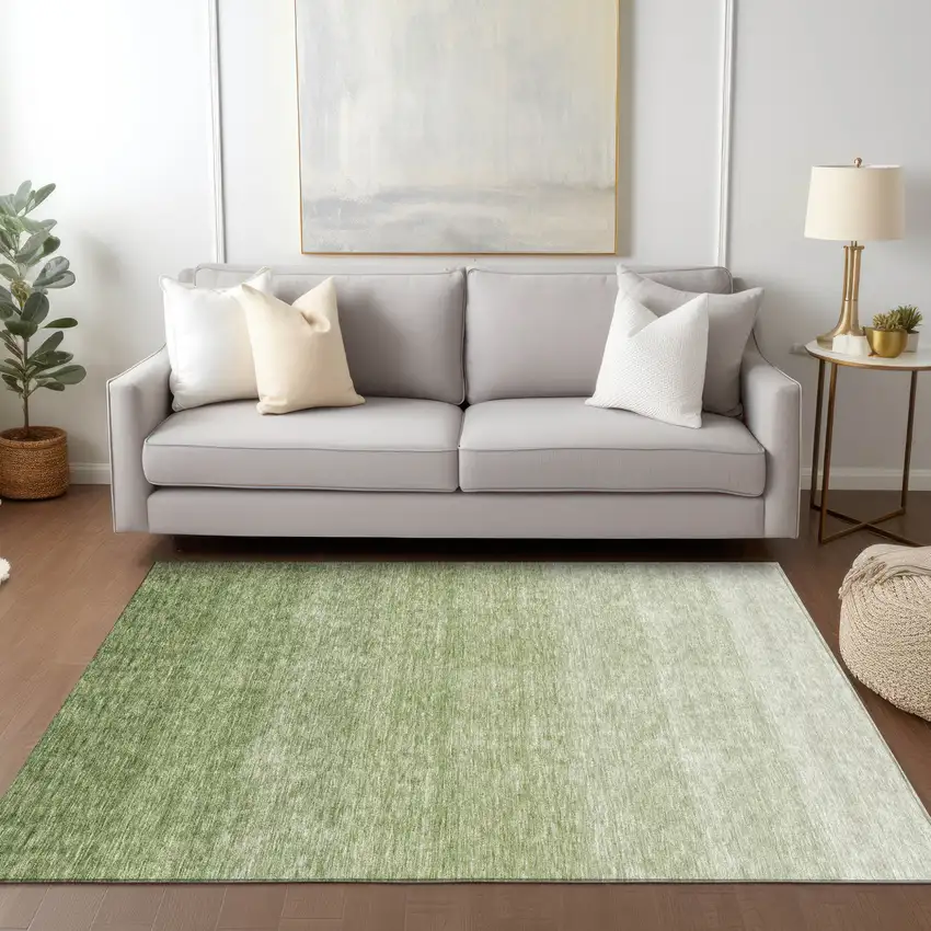 Green And Ivory Ombre Washable Indoor Outdoor Area Rug Photo 9