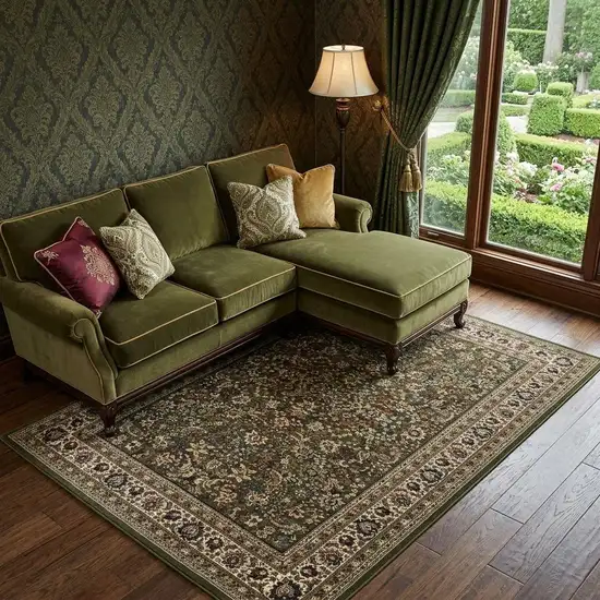 Green And Ivory Oriental Area Rug Photo 1