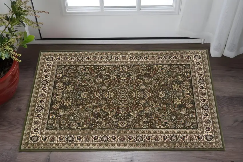 Green And Ivory Oriental Area Rug Photo 1