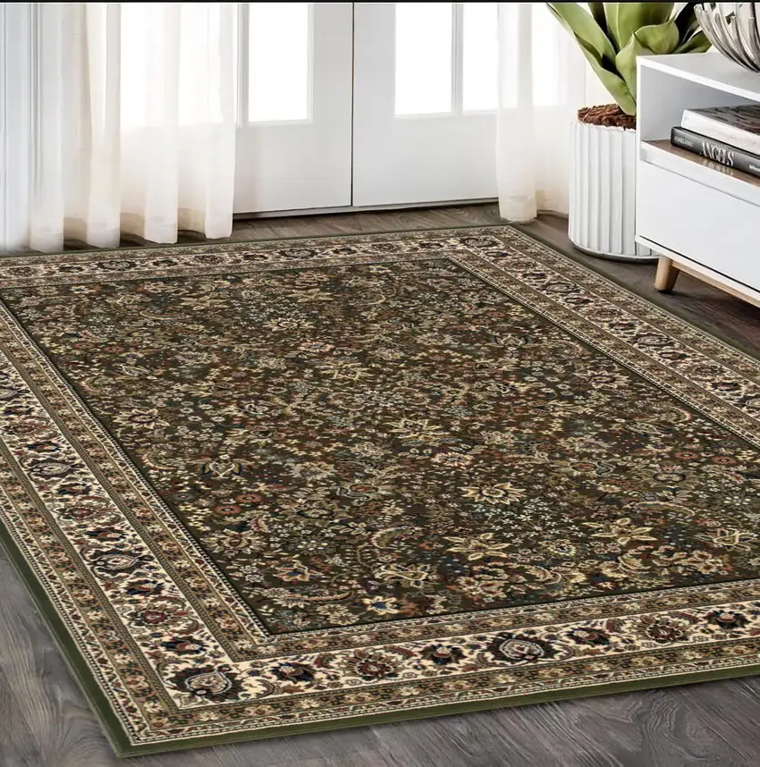Green And Ivory Oriental Area Rug Photo 1