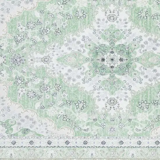Green And Ivory Oriental Distressed Washable Area Rug Photo 3