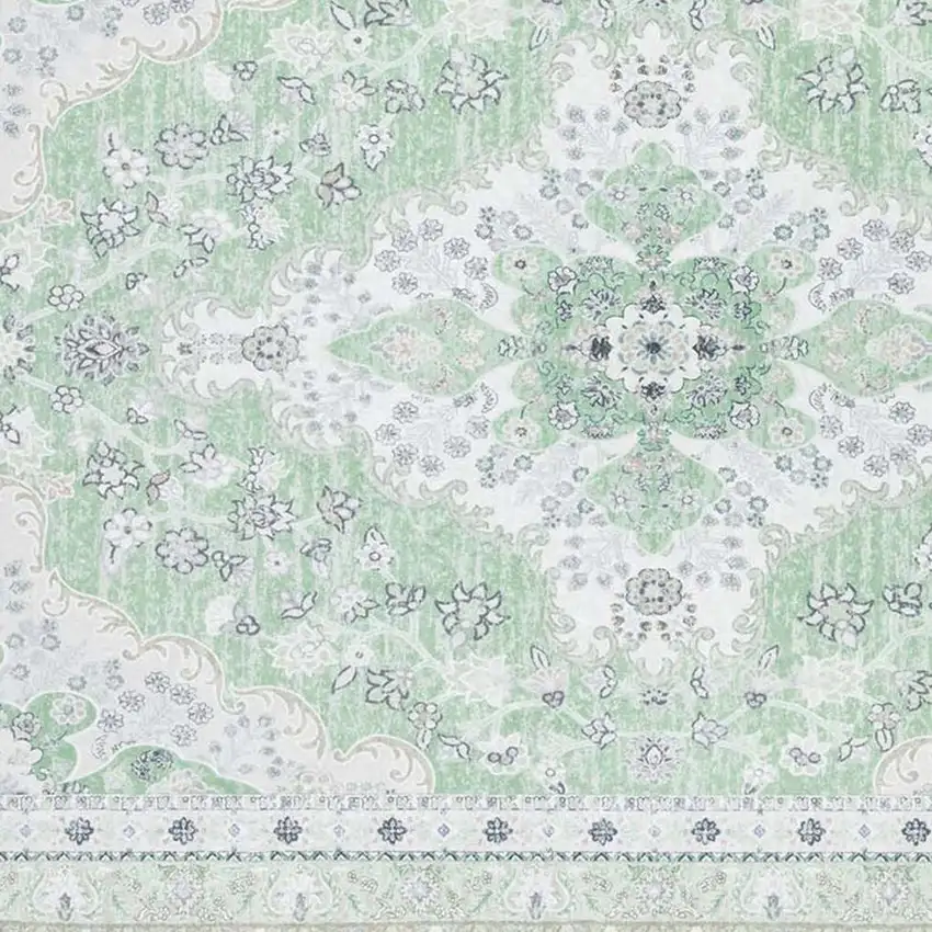 Green And Ivory Oriental Distressed Washable Area Rug Photo 3