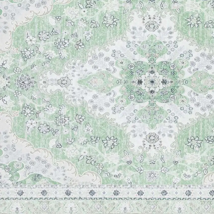 Green And Ivory Oriental Distressed Washable Area Rug Photo 3