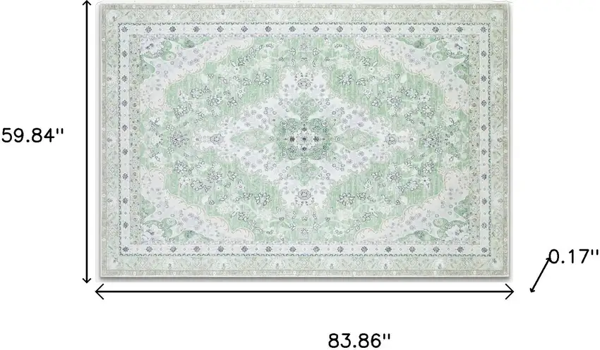 Green And Ivory Oriental Distressed Washable Area Rug Photo 9