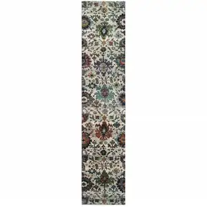 Photo of Green And Ivory Oriental Power Loom Runner Rug
