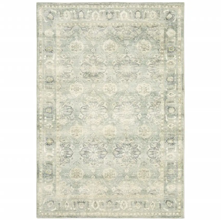 Green And Ivory Oriental Power Loom Stain Resistant Area Rug Photo 1