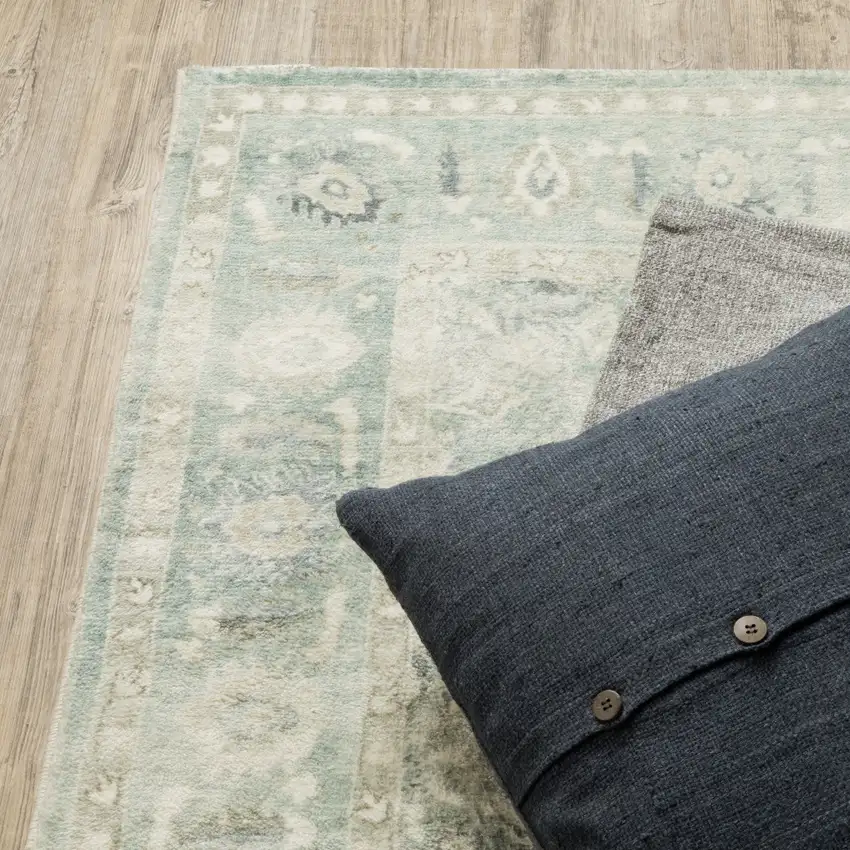 Green And Ivory Oriental Power Loom Stain Resistant Area Rug Photo 6