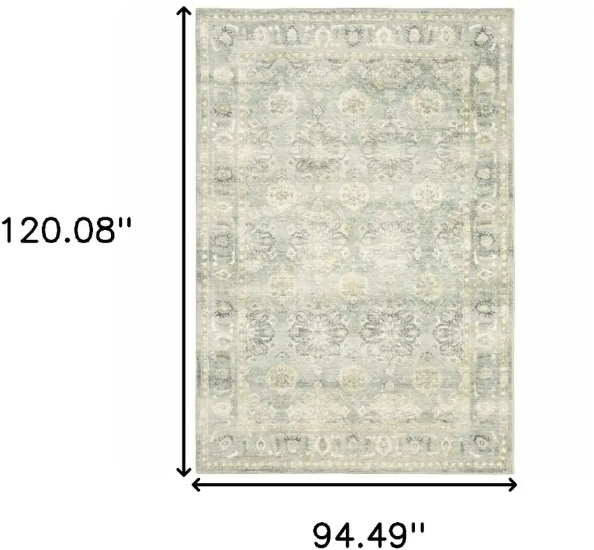 Green And Ivory Oriental Power Loom Stain Resistant Area Rug Photo 10