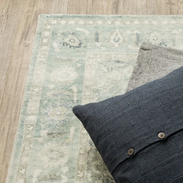 Green And Ivory Oriental Power Loom Stain Resistant Area Rug Photo 5